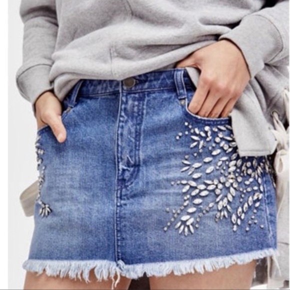 Free People Dresses & Skirts - Free People Shine Bright Jeweled Mini Denim Skirt